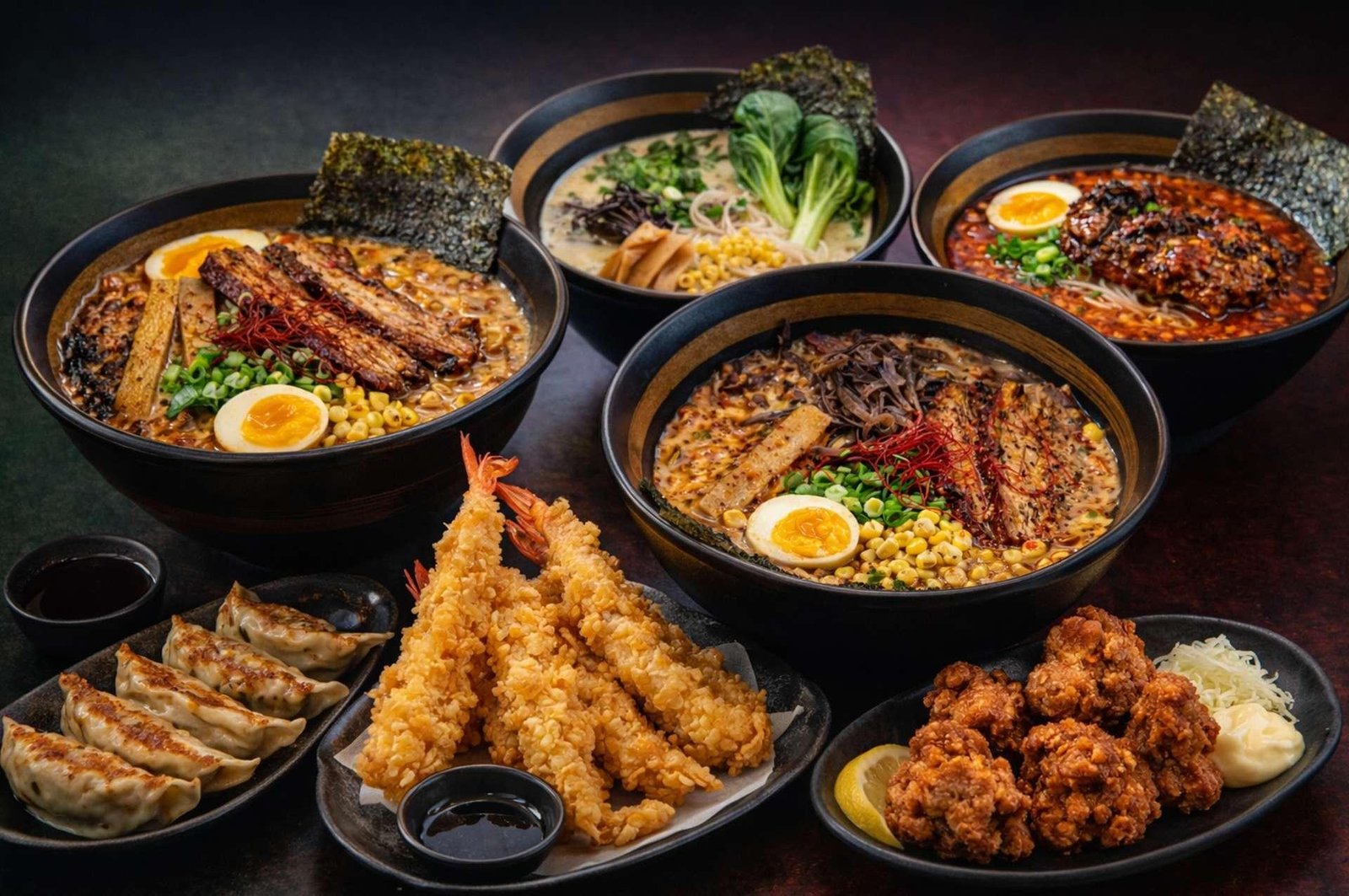 Steaming bowl of ramen with noodles, egg and pork